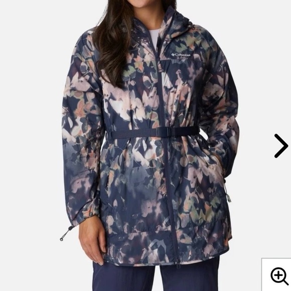 Columbia Women's Floral-Print Hooded Rain Jacket in Navy and Blush - Picture 4 of 8